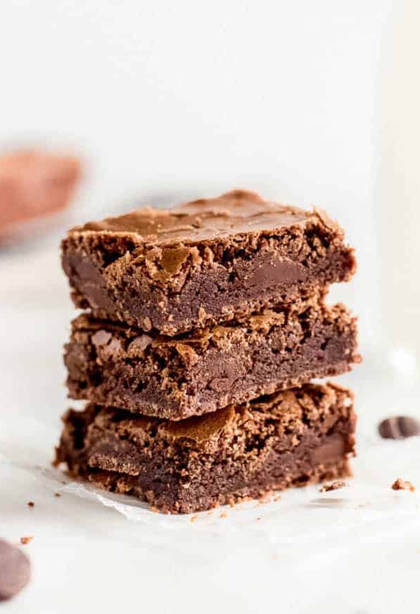 stack of three chewy brownies