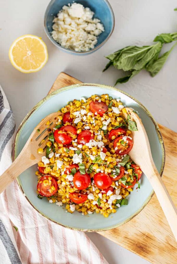 large bowl of corn salad