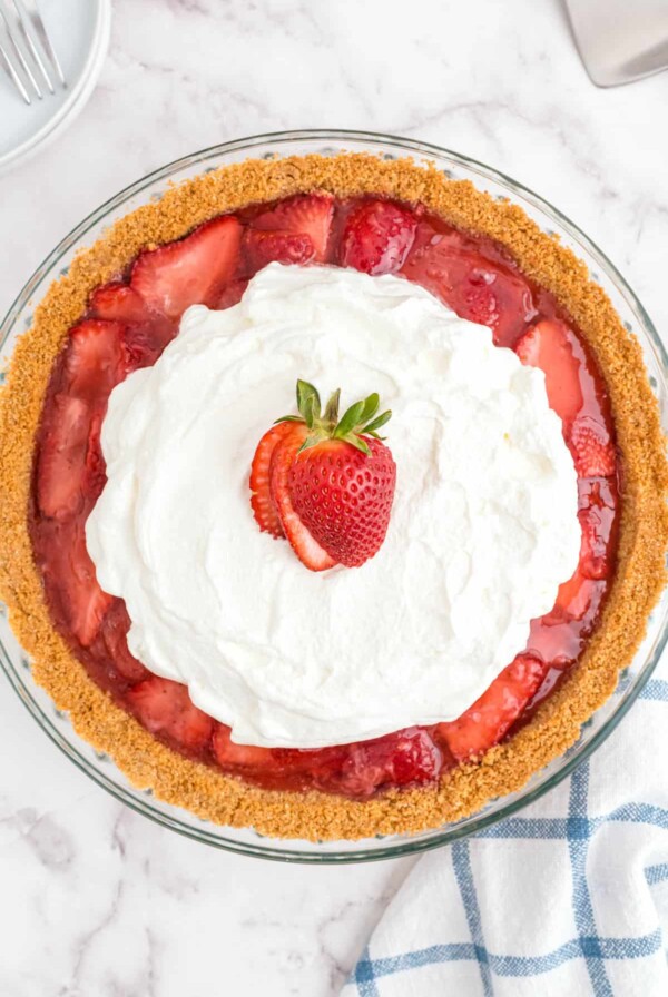 whole strawberry pie on a tabletop