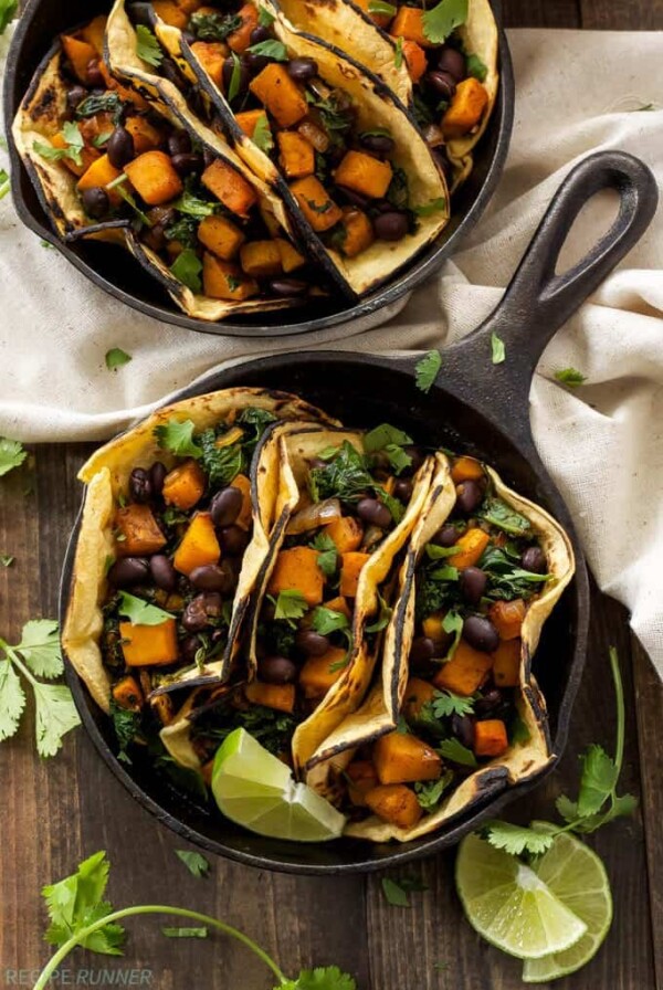 Butternut Squash, Black Bean and Kale Tacos | Vegetarian tacos don't have to be boring, especially when they're full of butternut squash!