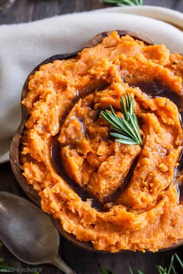 savory mashed sweet potatoes in a bowl