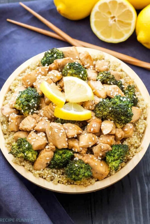 Lemon Honey Chicken and Broccoli Stir-Fry | This Lemon Honey Chicken and Broccoli Stir-Fry is full of sweet lemon flavor and comes together in just 30 minutes! Healthy and easy homemade takeout!