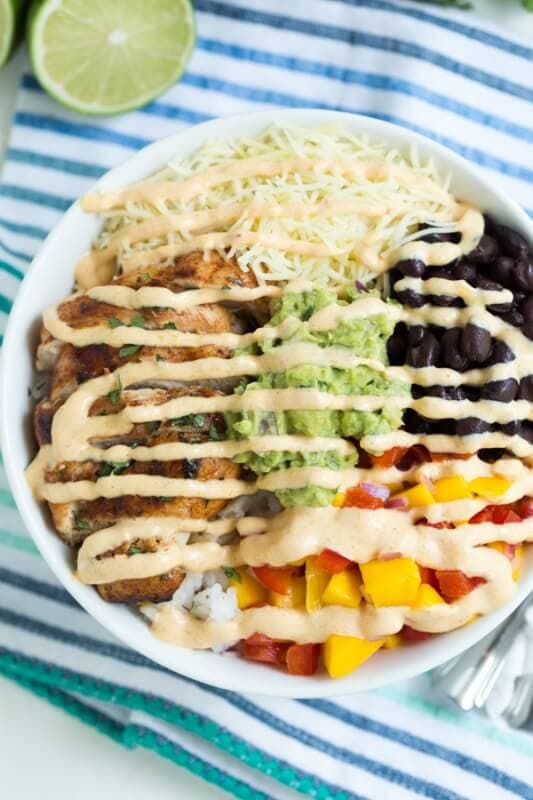 Chipotle Lime Chicken Taco Bowl with Mango Chipotle Sauce - Spoonful of ...