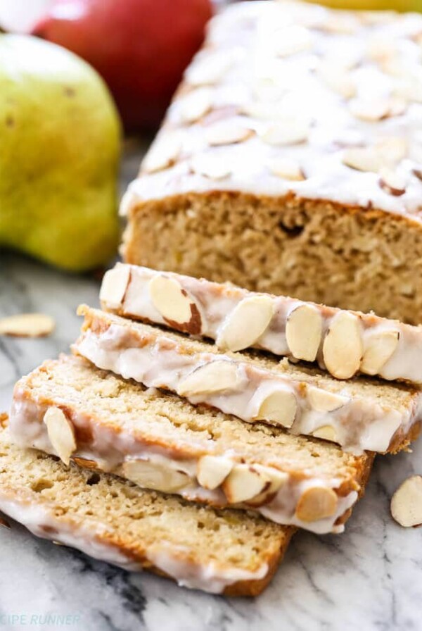 pear bread sliced into four pieces