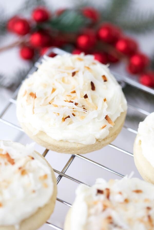 Toasted Coconut Soft Sugar Cookies combine everything you love about your favorite store-bought sugar cookie with homemade buttercream frosting and toasted coconut!