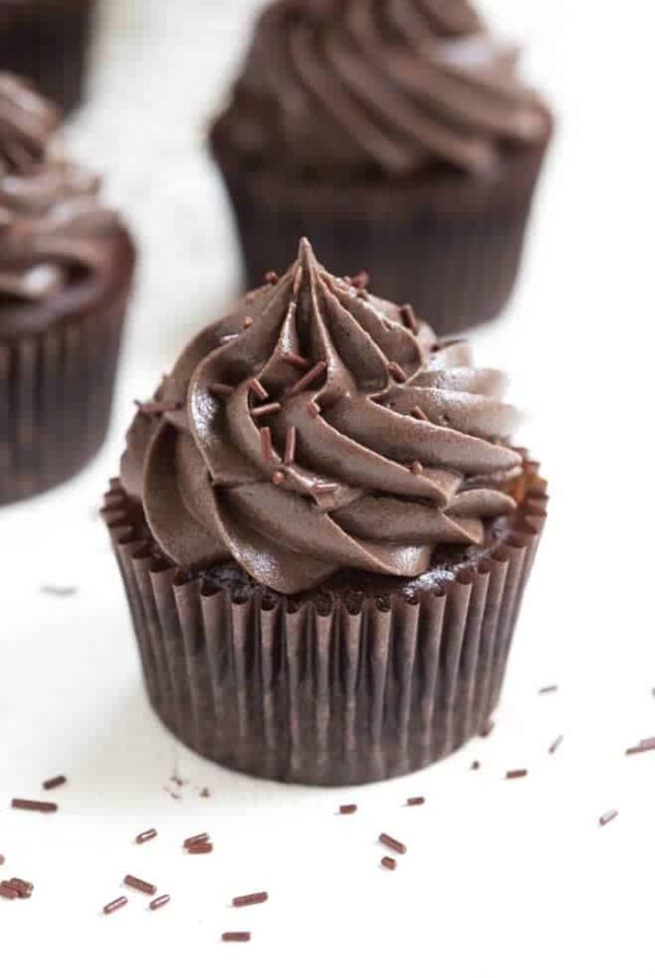 Flourless Mexican Chocolate Cupcakes are a gluten free delectable dessert made with a rich chocolate cake and topped with chocolate cream cheese frosting! A kick of cayenne pepper adds a fun twist to create a spicy treat.