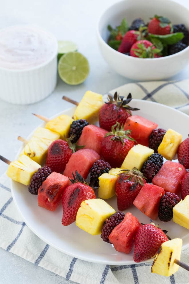 Grilled Fruit Kabobs with Tropical Cranberry Fruit Dip - Spoonful of Flavor