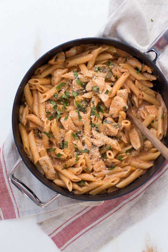 One Pot Creamy Tomato Pasta with Chicken and Spinach - Spoonful of Flavor