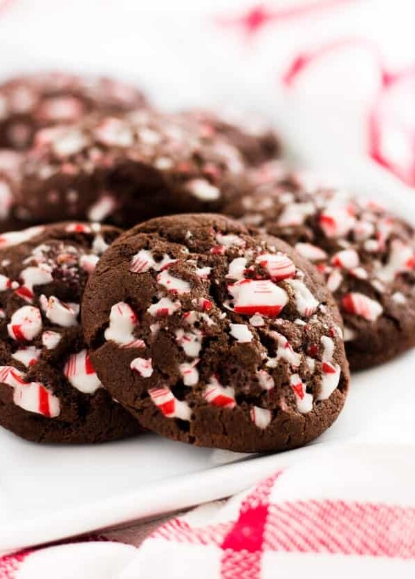 chocolate peppermint cookies sitting on a plate