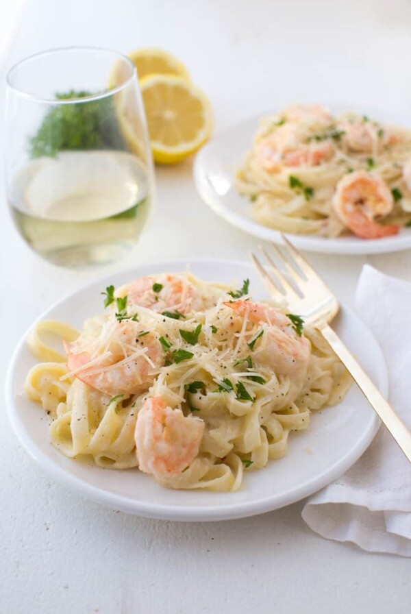 Lemon Garlic White Wine Shrimp Fettuccine Pasta is an easy yet impressive meal for any day of the week.