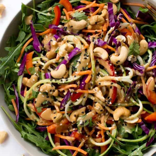 Zucchini Noodle Pad Thai Salad with Sesame-Cashew Dressing - Spoonful ...