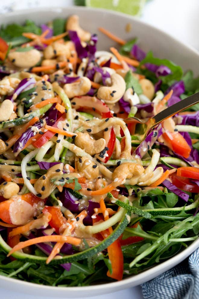 Zucchini Noodle Pad Thai Salad with Sesame-Cashew Dressing - Spoonful ...