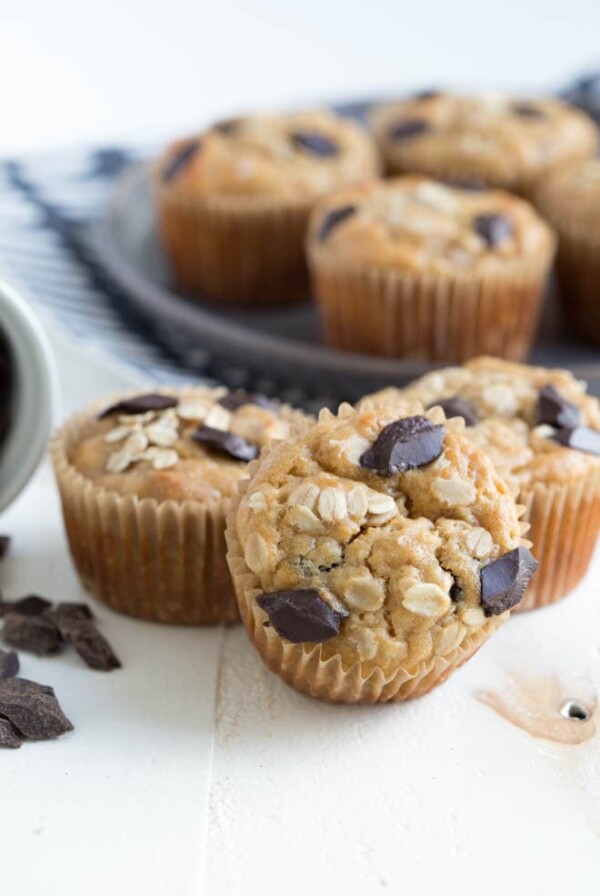 banana oatmeal muffins with chocolate chunks