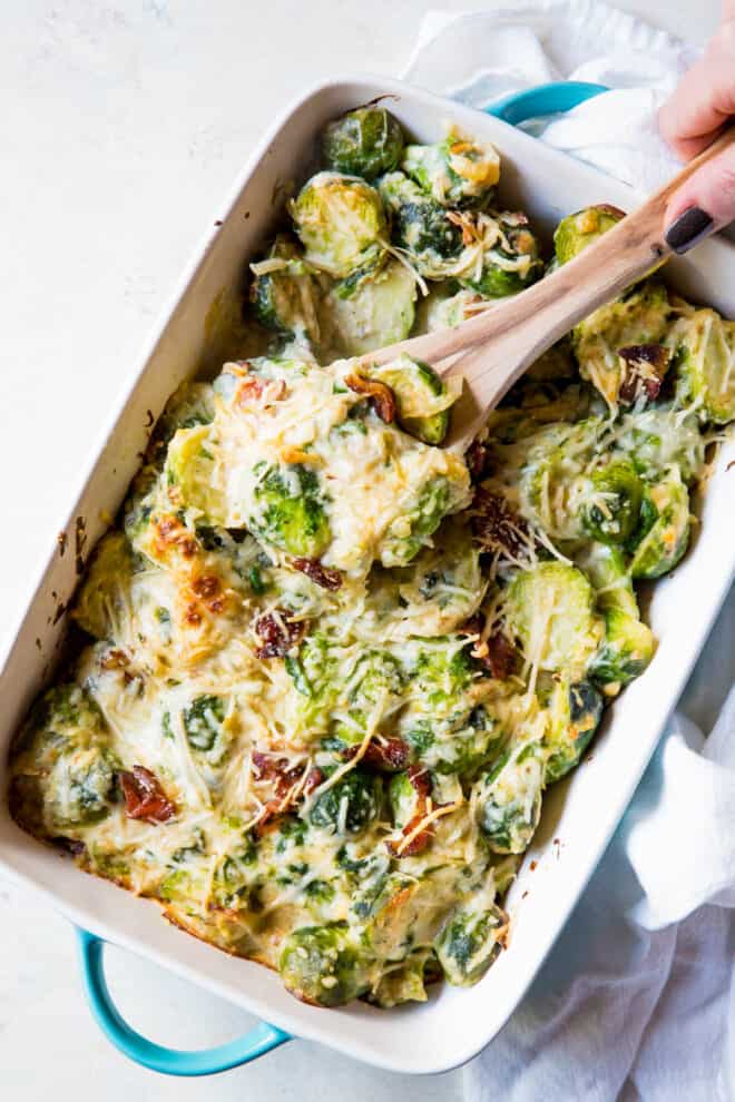 Brussels Sprouts Au Gratin With Bacon - Spoonful Of Flavor