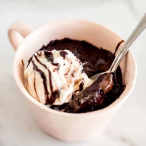 Easy recipe for mug brownie made in less than 5 minutes with a few easy ingredients!