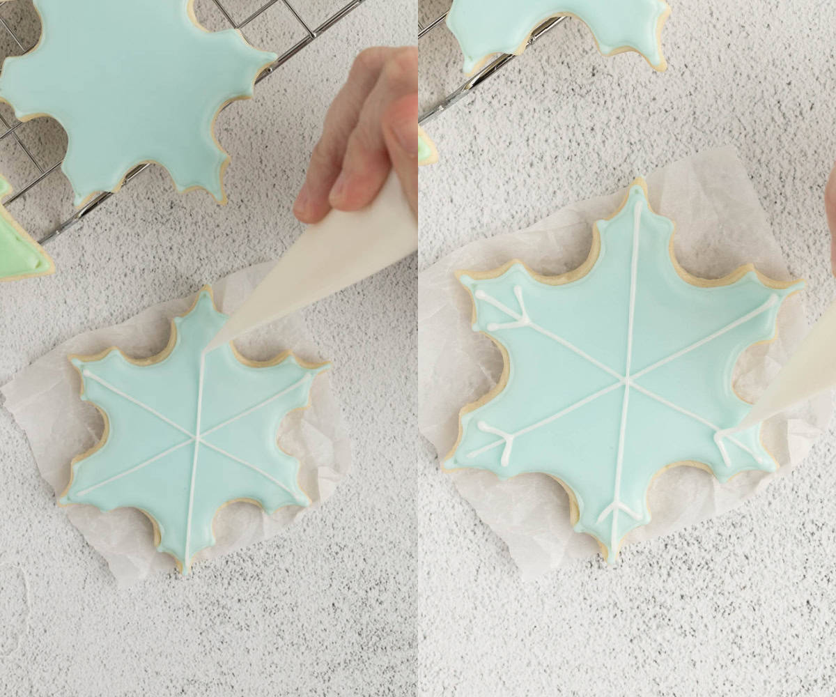 Piping the details on the sugar cookies. 