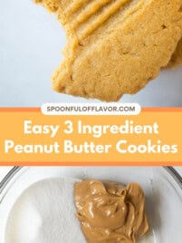 A Pinterest Picture of easy 3 ingredient Peanut Butter Cookies