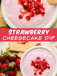 strawberry cheesecake dip in a bowl for serving