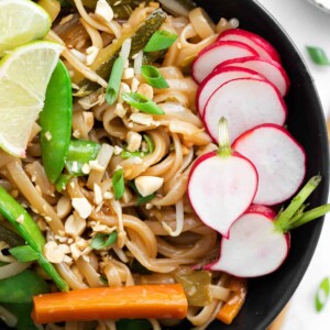 A bowl filled with instant pot pad thai