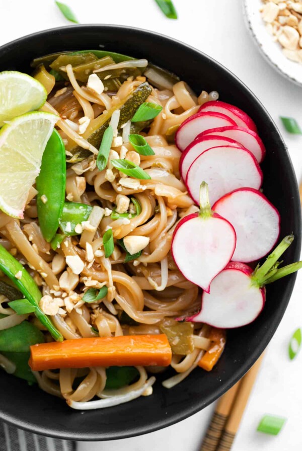 A bowl filled with instant pot pad thai