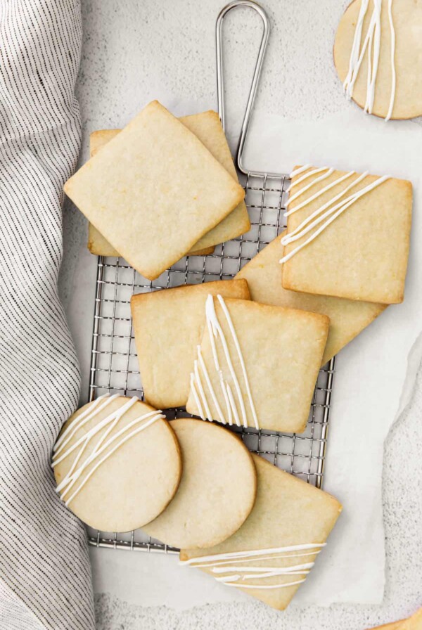 lemon shortbread on a baking rack