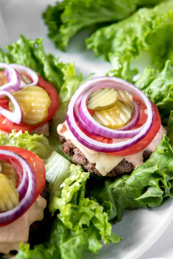 bunless burgers on a plate