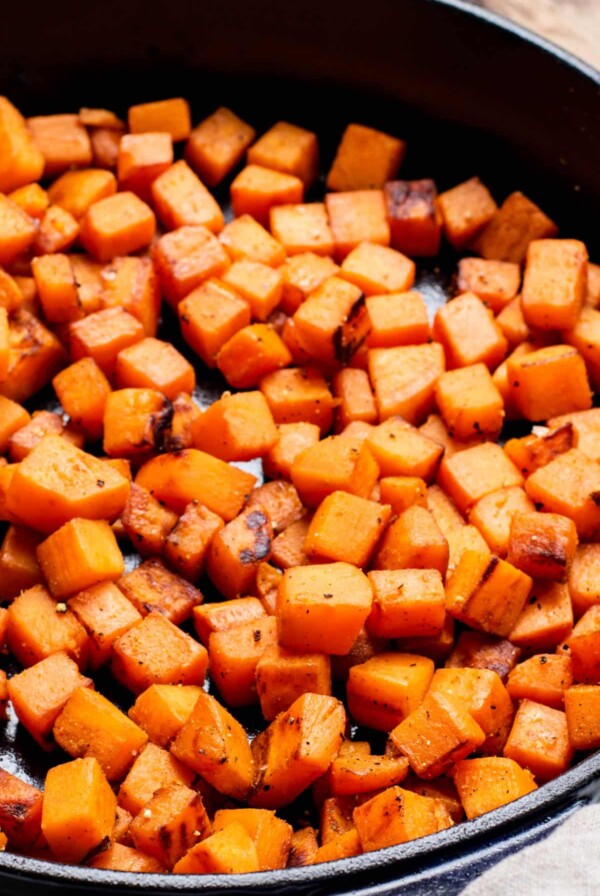 sweet potatoes cooked in a skillet